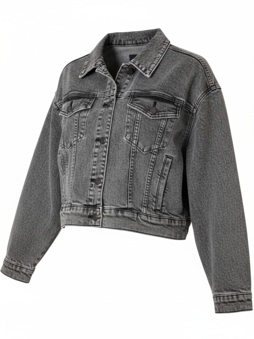 Wild Fable Cropped Denim Jacket Gray Acid Wash Button Front Size M NWT